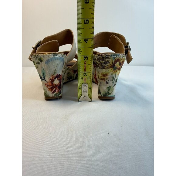 Born Wedge Sandal Womens Size 7M Off White Leather Floral Print Open Toe Shoes - Picture 9 of 12